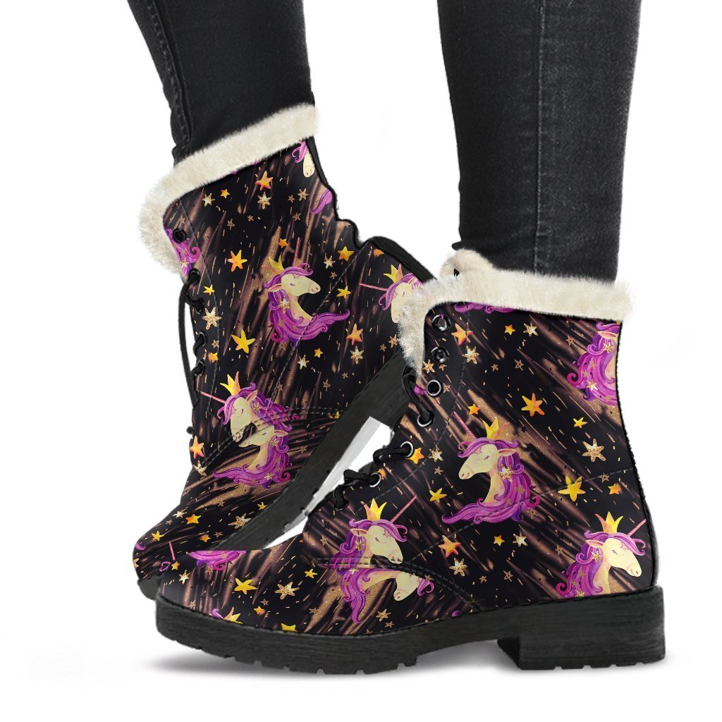 Star Fairy Unicorn Faux Fur Leather Boots - Embrace Your Inner Hippie Style - 1