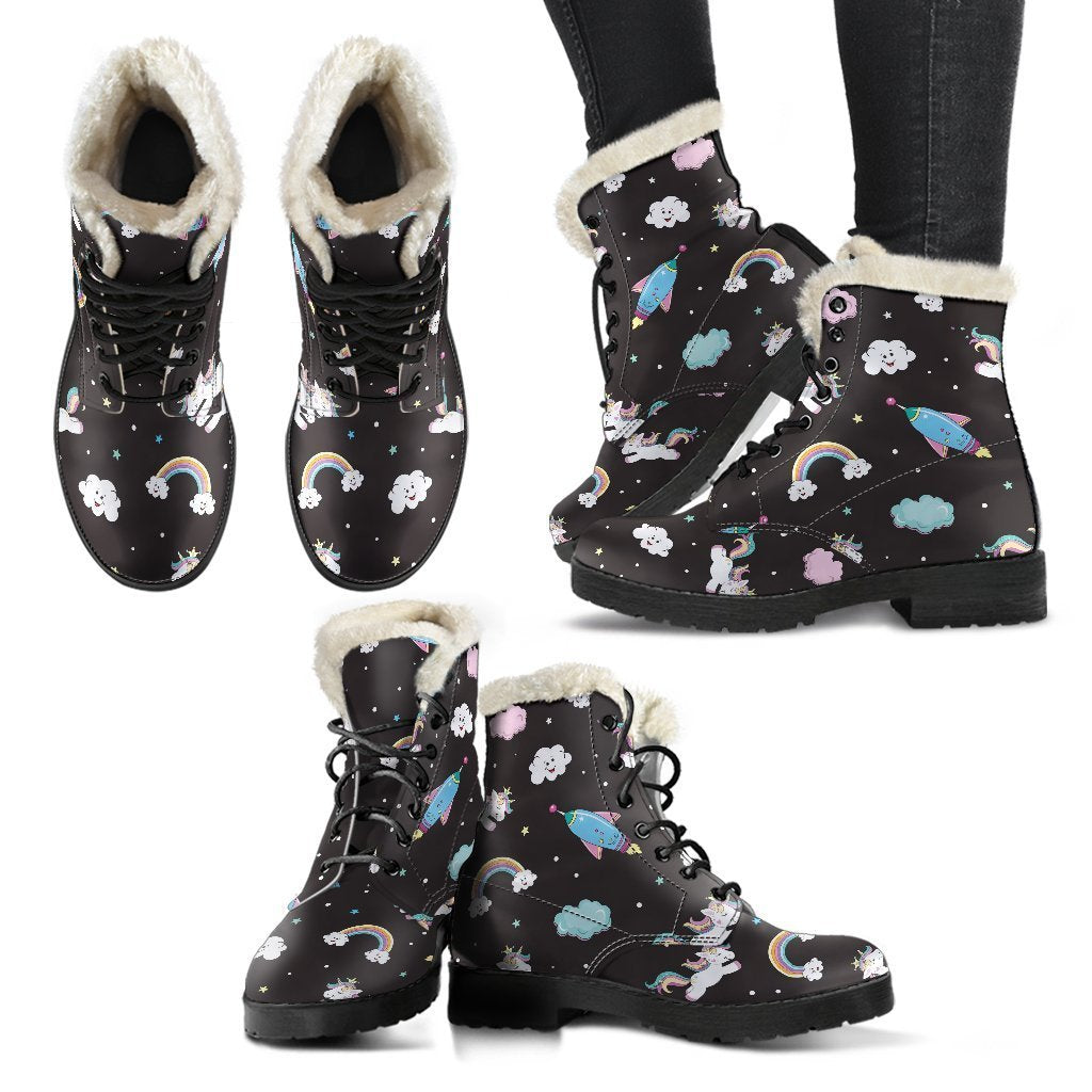 Star Space Unicorn Faux Fur Leather Boots - Embrace Your Inner Hippie Style! - 2