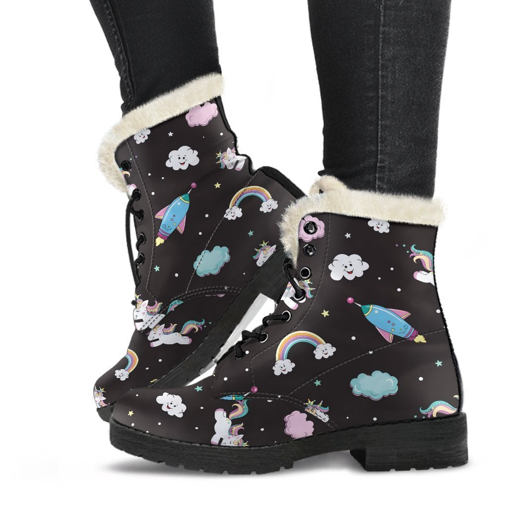 Star Space Unicorn Faux Fur Leather Boots - Embrace Your Inner Hippie Style! - 1