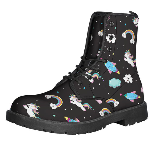 Rock the Boho Vibe with Star Space Unicorn Pattern Printed Leather Boots - 1