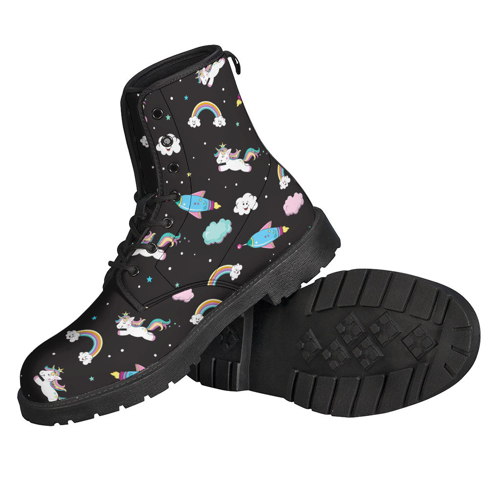 Rock the Boho Vibe with Star Space Unicorn Pattern Printed Leather Boots - 2