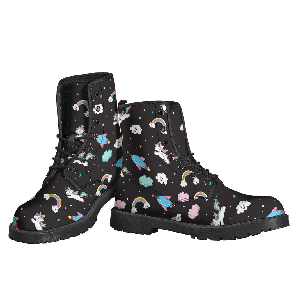 Rock the Boho Vibe with Star Space Unicorn Pattern Printed Leather Boots - 3