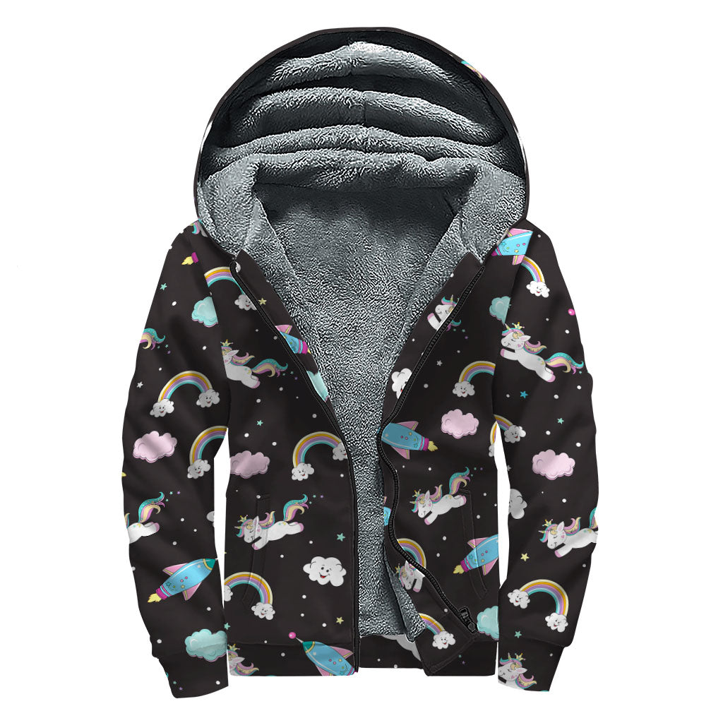 Star-Space Unicorn Sherpa Lined Zip Up Hoodie: Groovy Hippie Style - 1