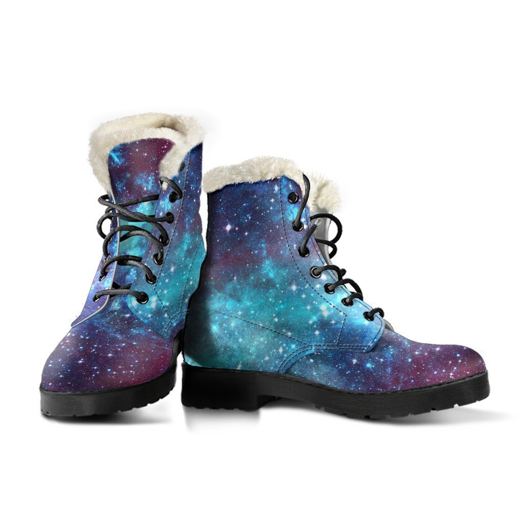 Starfield Nebula Galaxy Space Print Faux Fur Leather Hippie Boots - 3