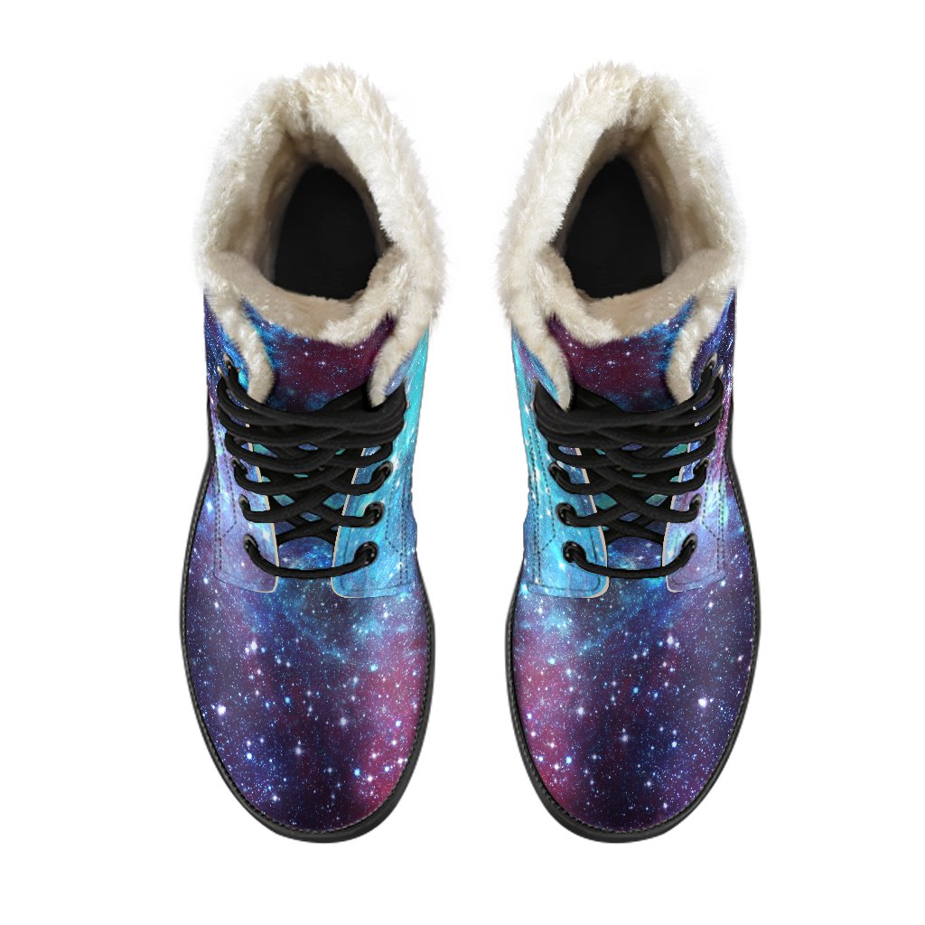 Starfield Nebula Galaxy Space Print Faux Fur Leather Hippie Boots - 4