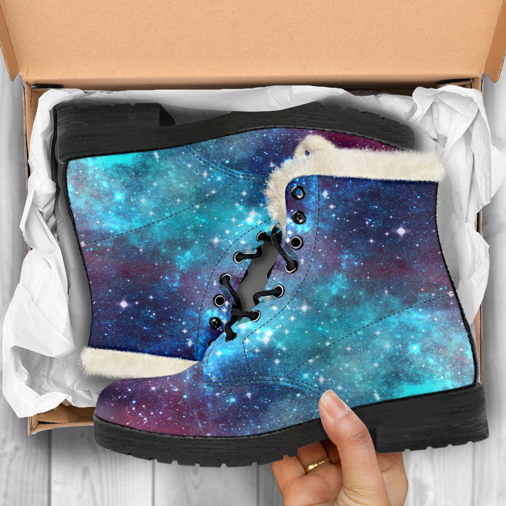 Starfield Nebula Galaxy Space Print Faux Fur Leather Hippie Boots - 5