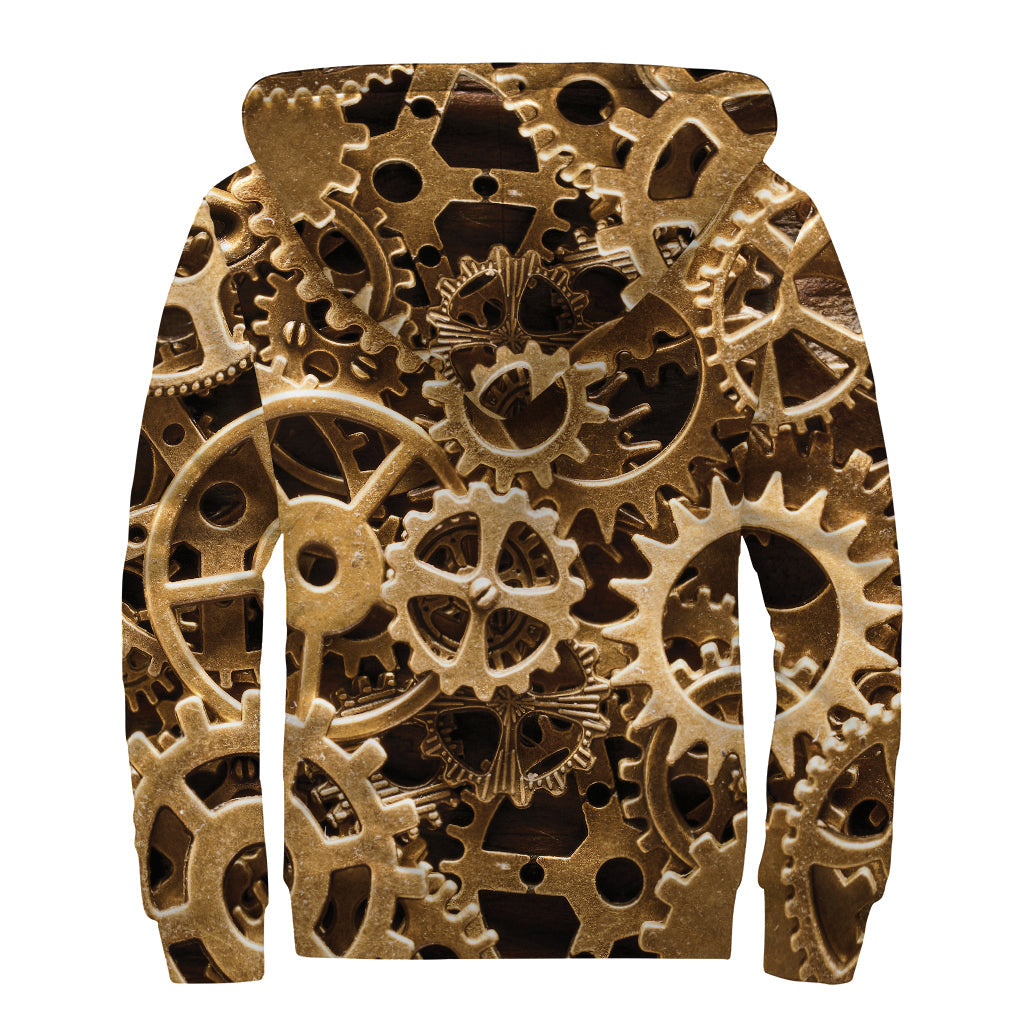 Groovy Steampunk Brass Cogs and Gears Sherpa Lined Hoodie - 2