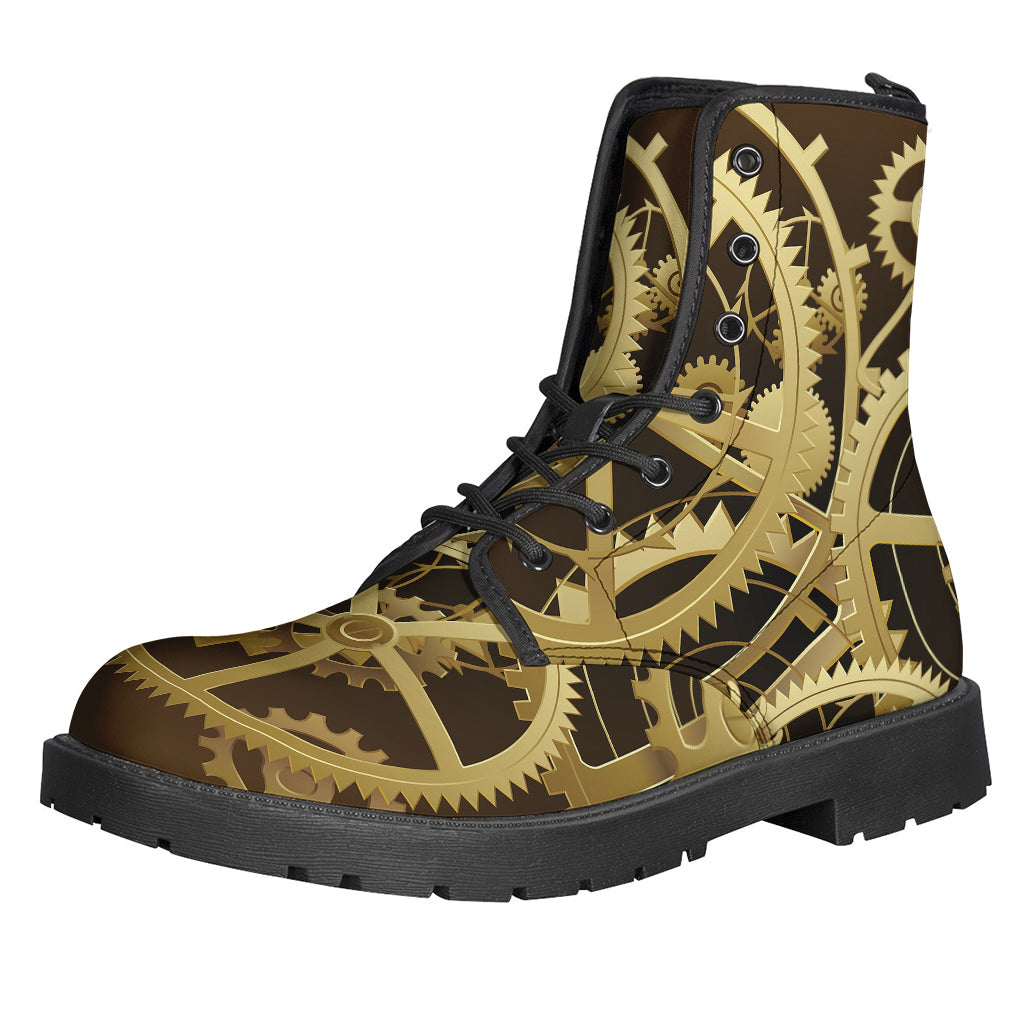 Steampunk Cogwheels Leather Boots: Hippie Chic Style for the Free Spirited - 1