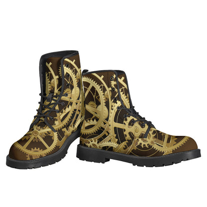 Steampunk Cogwheels Leather Boots: Hippie Chic Style for the Free Spirited - 3