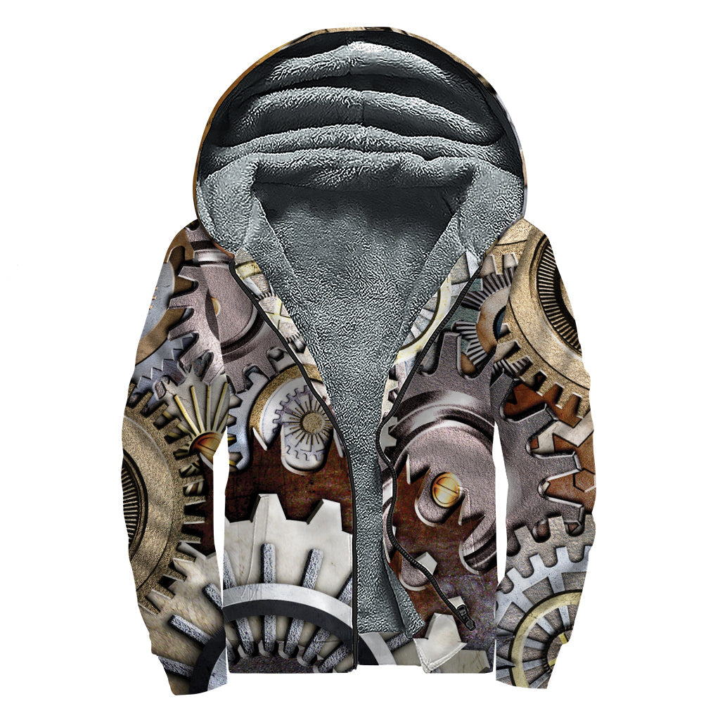 Steampunk Gears and Cogs Sherpa Lined Hoodie for Cosmic Hippies - 1