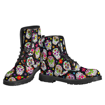 Sugar Skull Pattern Print Leather Boots for the Modern Hippie - 3