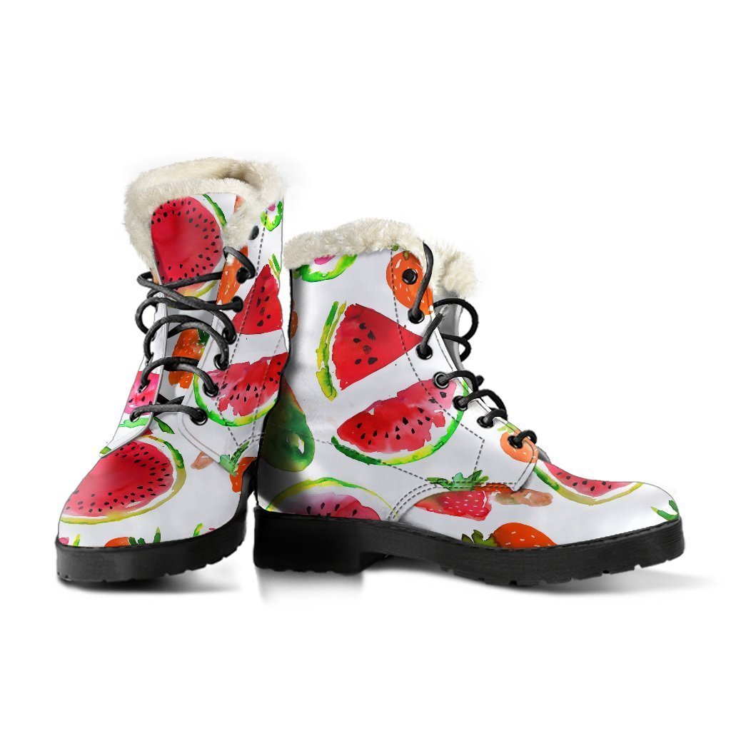 Summer Fruits Watermelon Pattern Faux Fur Leather Boots for Hippies - 3