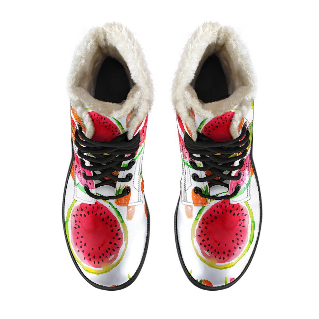 Summer Fruits Watermelon Pattern Faux Fur Leather Boots for Hippies - 4