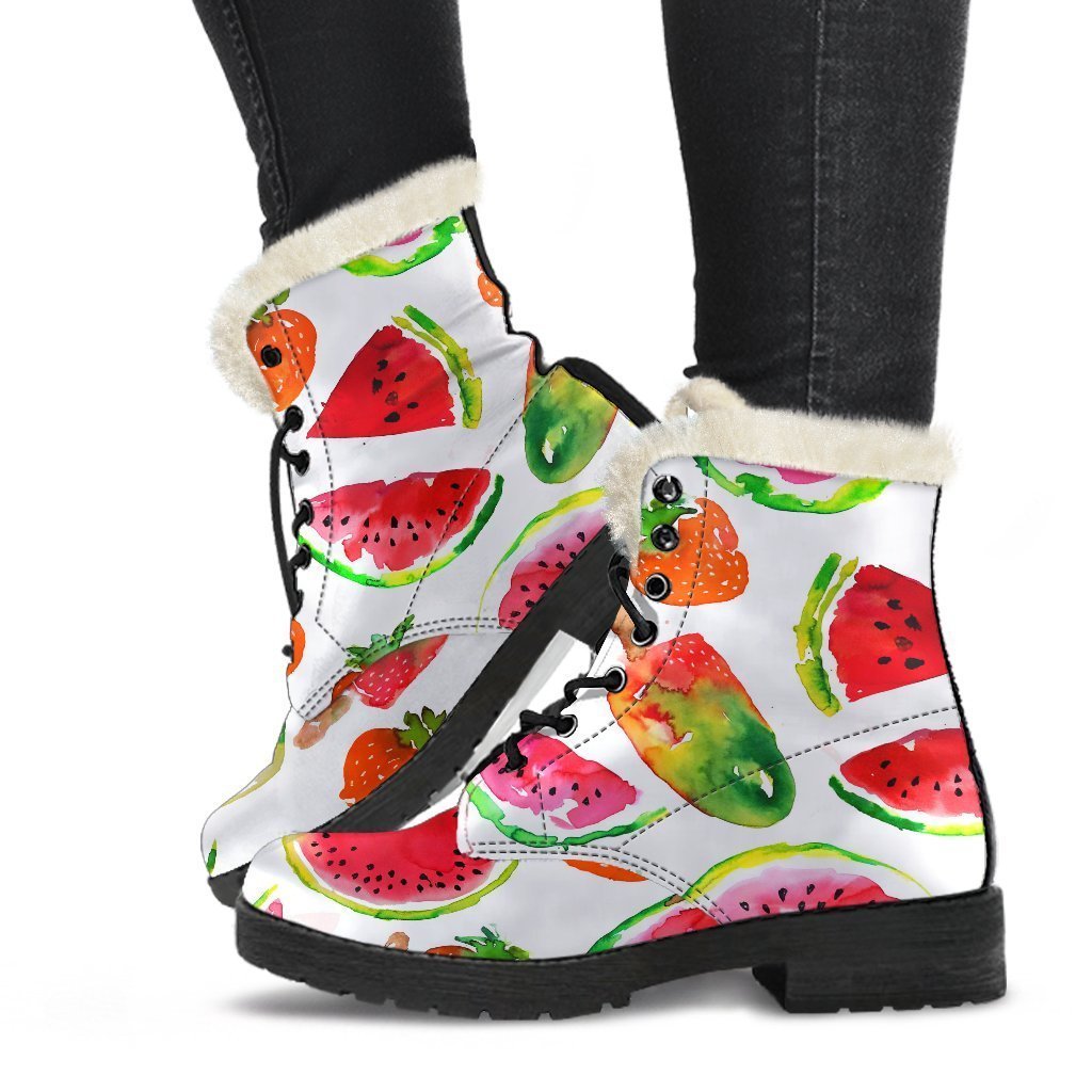 Summer Fruits Watermelon Pattern Faux Fur Leather Boots for Hippies - 1