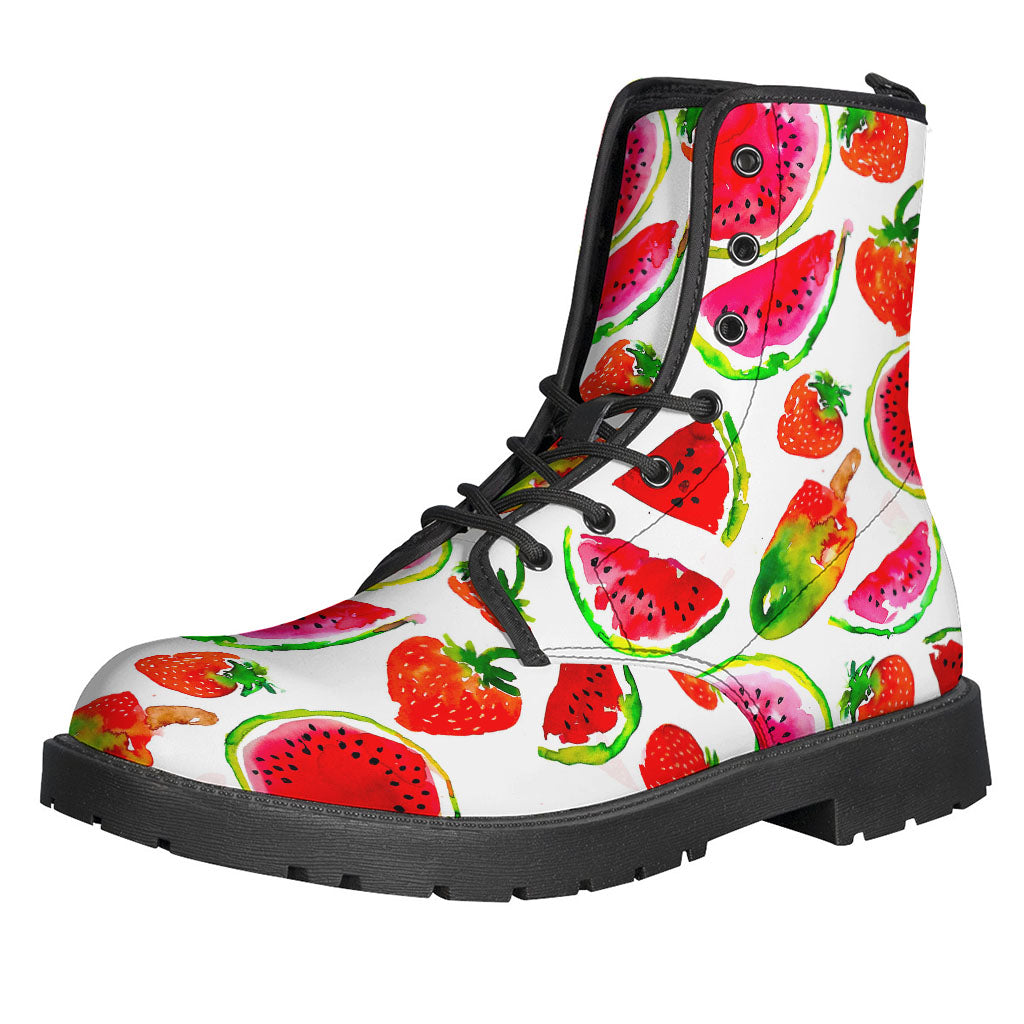 Summer Vibes: Watermelon Pattern Leather Boots for Stylish Hippies - 1