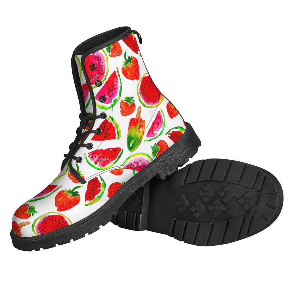 Summer Vibes: Watermelon Pattern Leather Boots for Stylish Hippies - 2