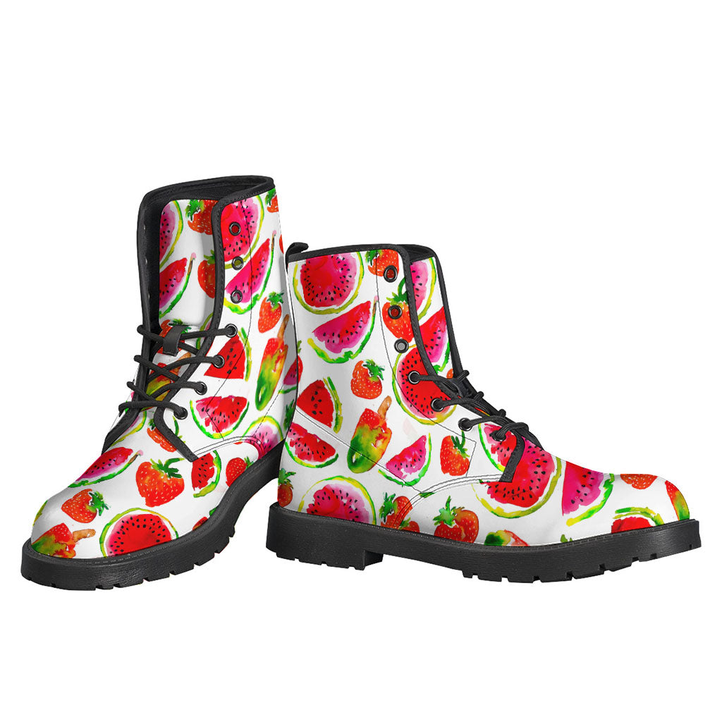 Summer Vibes: Watermelon Pattern Leather Boots for Stylish Hippies - 3