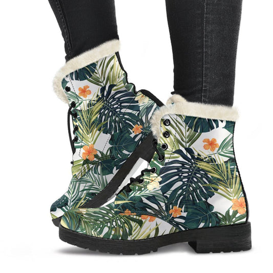 Boho Bliss: Summer Hawaiian Faux Fur Leather Boots for Hippie Fashionistas - 1