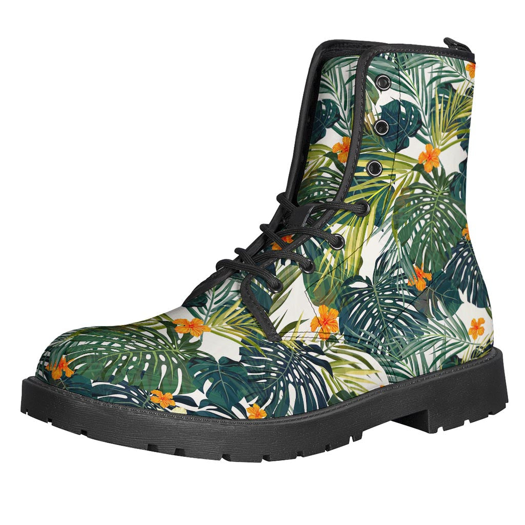 Boho-Chic Leather Lightweight Boots with Summer Hawaiian Print - 1