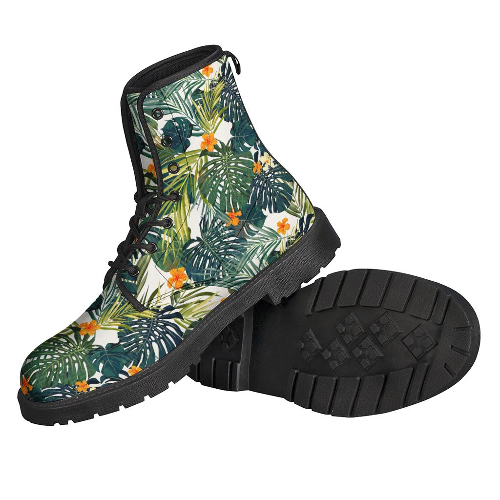 Boho-Chic Leather Lightweight Boots with Summer Hawaiian Print - 2