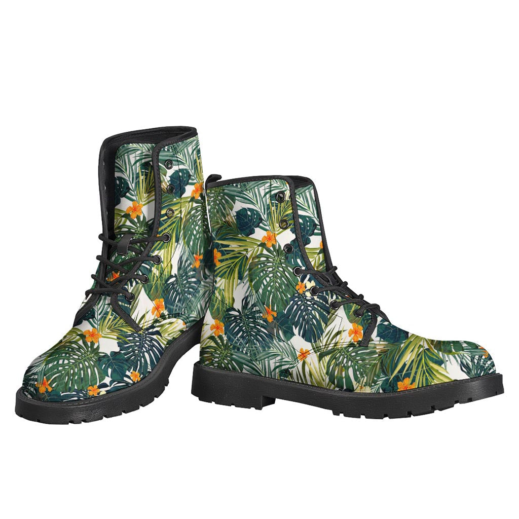 Boho-Chic Leather Lightweight Boots with Summer Hawaiian Print - 3