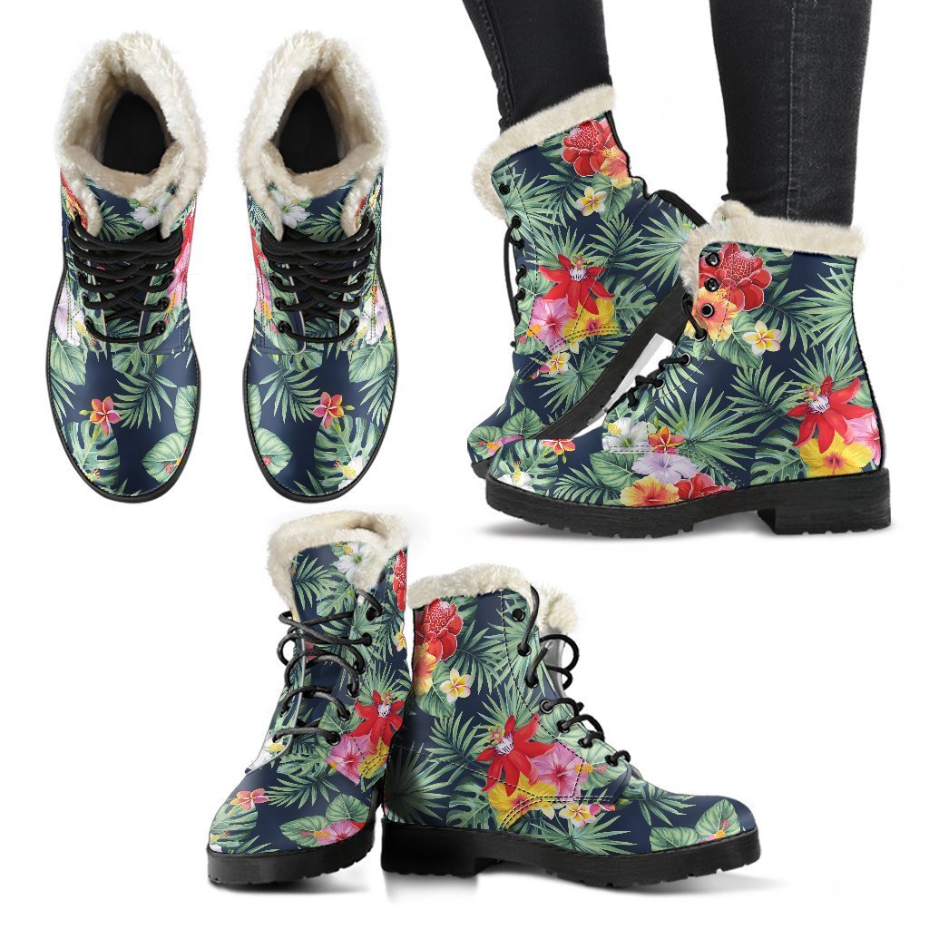 Groovy Hippie Vibes: Faux Fur Leather Boots with a Tropical Twist - 2