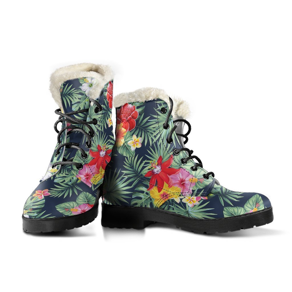 Groovy Hippie Vibes: Faux Fur Leather Boots with a Tropical Twist - 3