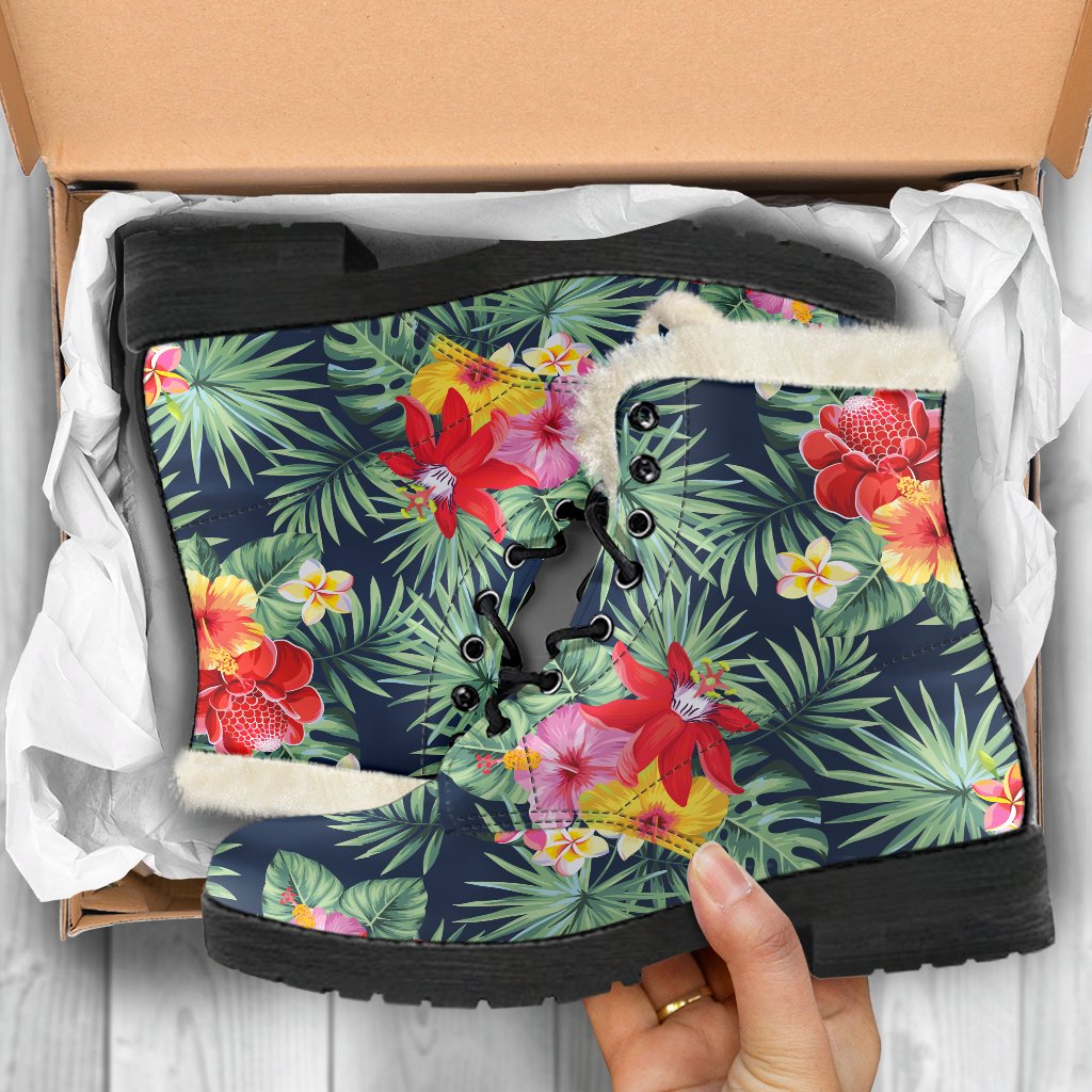 Groovy Hippie Vibes: Faux Fur Leather Boots with a Tropical Twist - 5