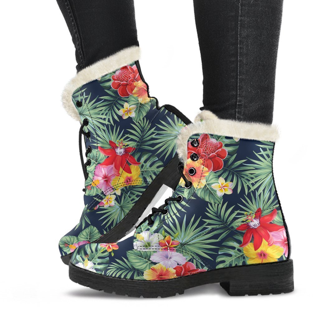 Groovy Hippie Vibes: Faux Fur Leather Boots with a Tropical Twist - 1