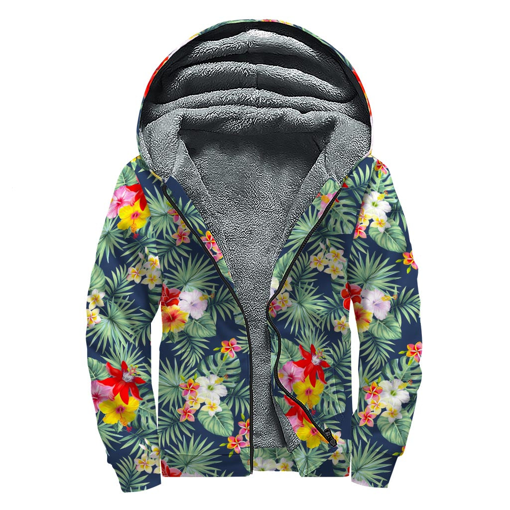 Tropical Sherpa Bliss: Embracing Hippie Style with a Lined Zip Up Hoodie - 1