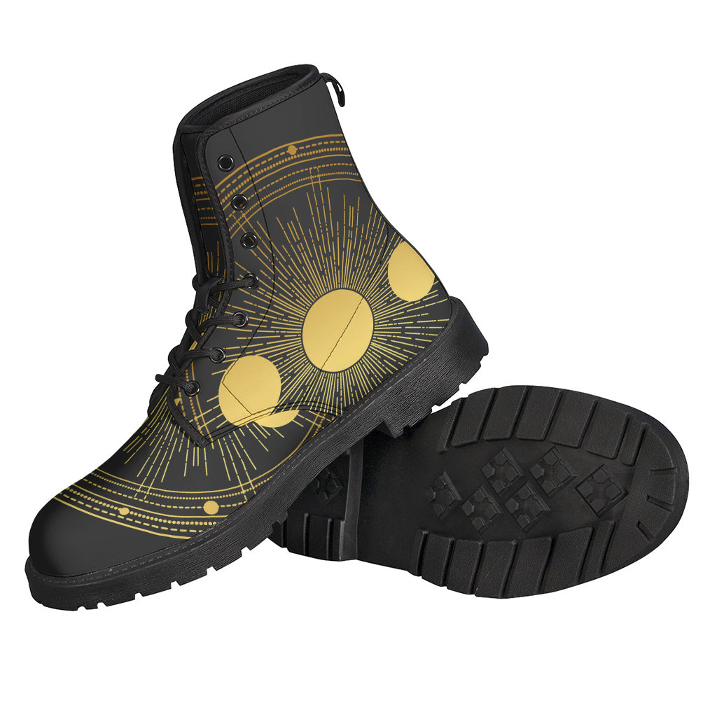 Sun and Moon Phase Printed Leather Hippie Boots - 2