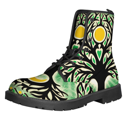 Groovy Sun and Moon Yggdrasil Leather Boots for Stylish Hippies - 1