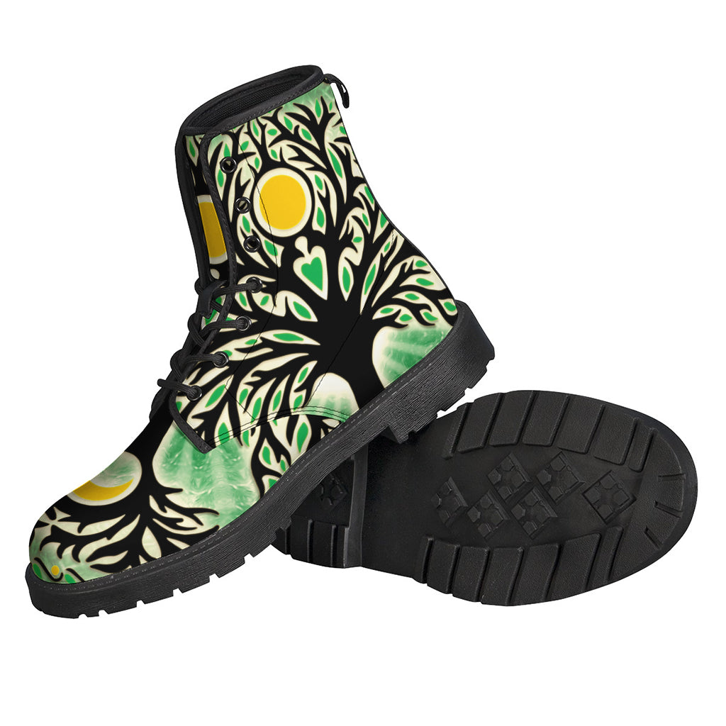 Groovy Sun and Moon Yggdrasil Leather Boots for Stylish Hippies - 2