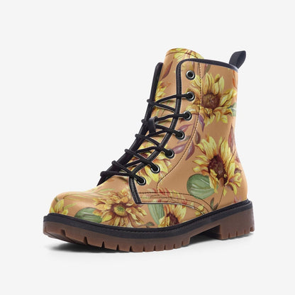 Emerald Blossoms - Sunflower Boho Vegan Combat Boots For Hippies