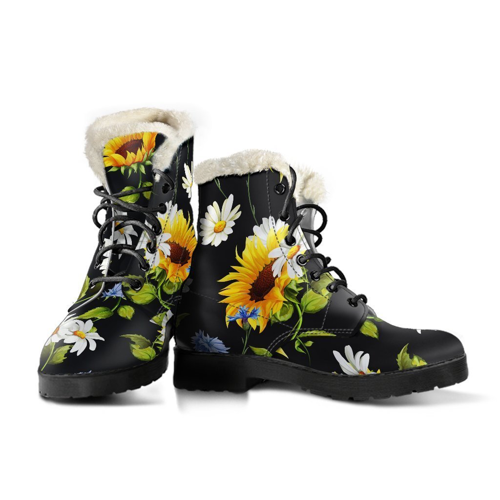 Sunflower and Chamomile Faux Fur Leather Boots: Embrace Your Inner Hippie Style - 3