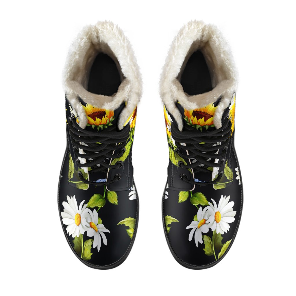 Sunflower and Chamomile Faux Fur Leather Boots: Embrace Your Inner Hippie Style - 4