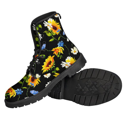 Sunflower Chamomile Pattern Leather Boots: Embrace Your Inner Hippie Style - 2