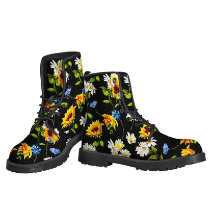 Sunflower Chamomile Pattern Leather Boots: Embrace Your Inner Hippie Style - 3