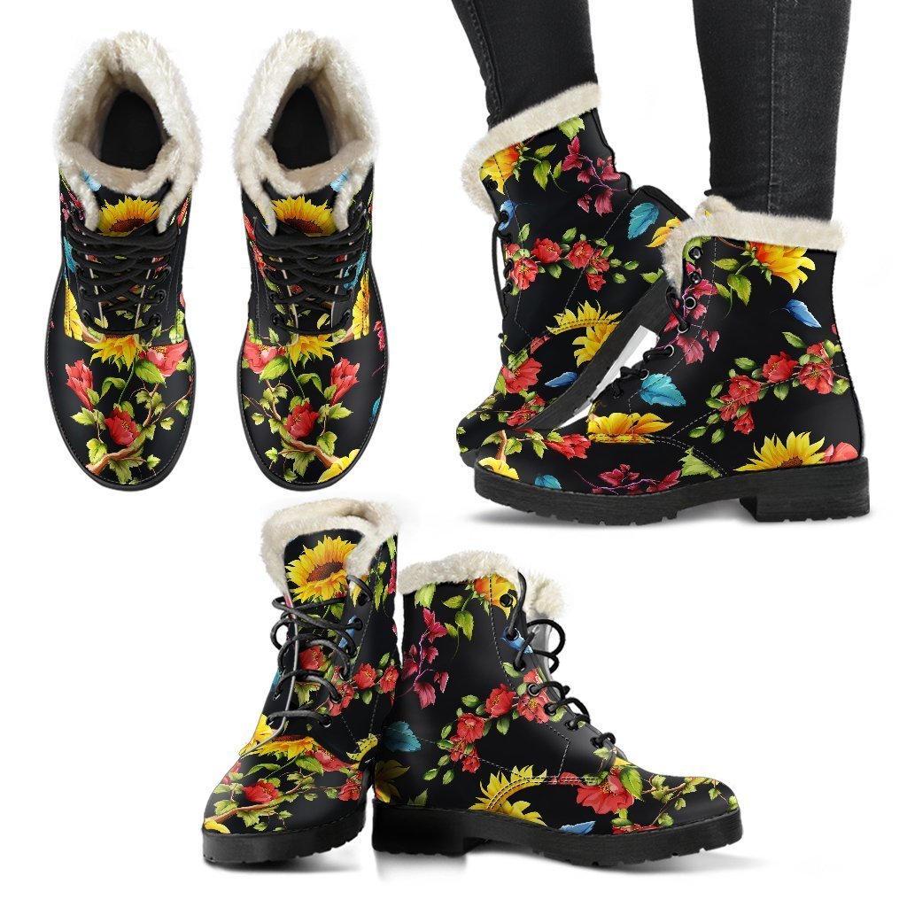 Sunflower Power Faux Fur Leather Boots for Hippies - 2