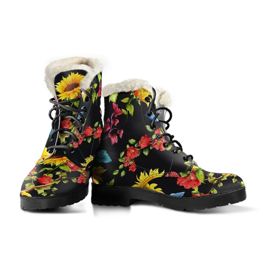 Sunflower Power Faux Fur Leather Boots for Hippies - 3