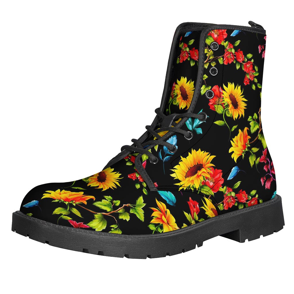 Groovy Sunflower Floral Leather Boots for the Modern Hippie - 1