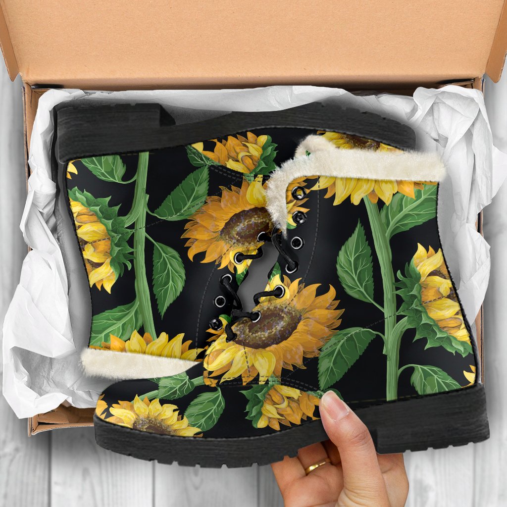 Sunflower Pattern Faux Fur Leather Hippie Boots - 5