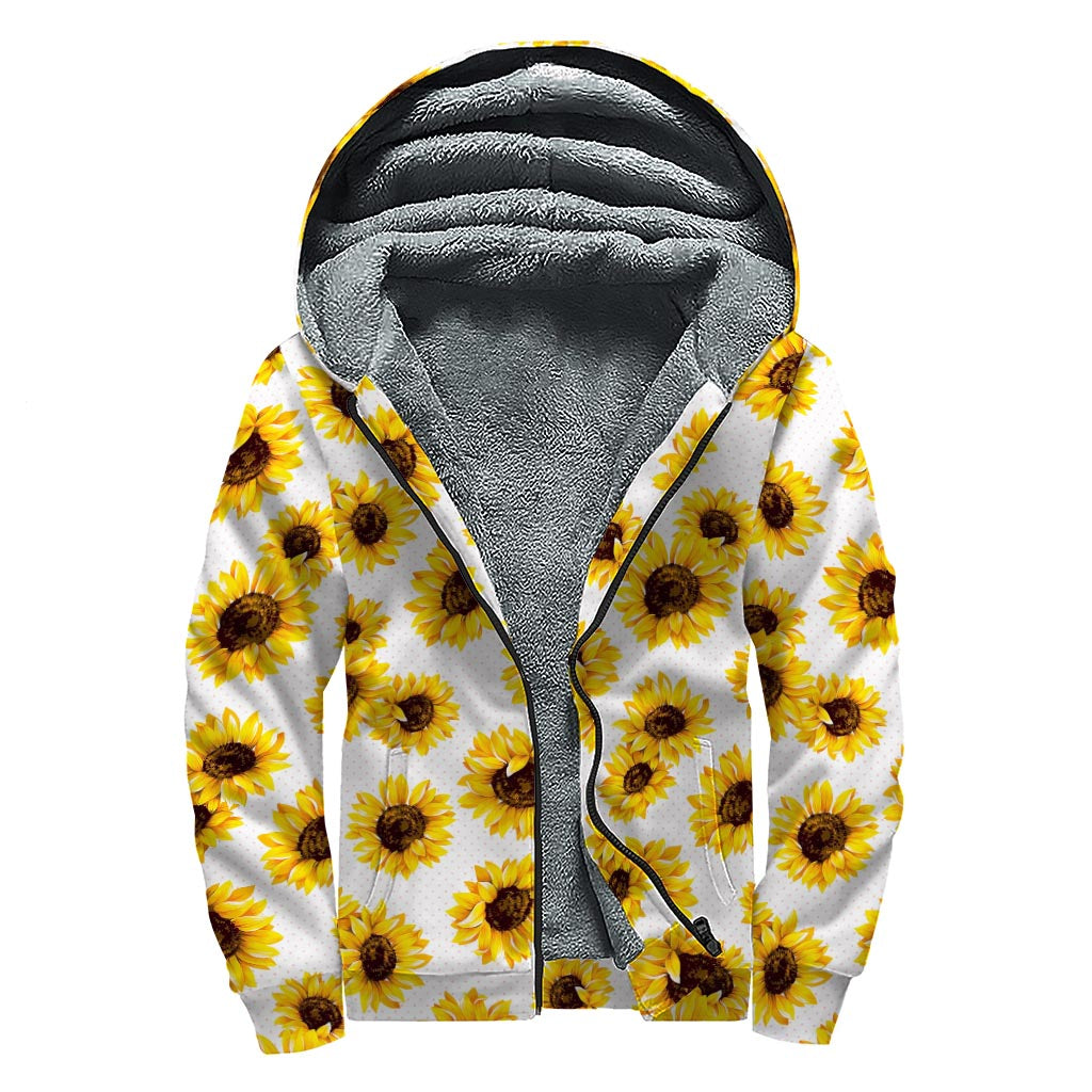 Sunflower Polka Dot Pattern Print Sherpa Lined Zip Up Hoodie - 1