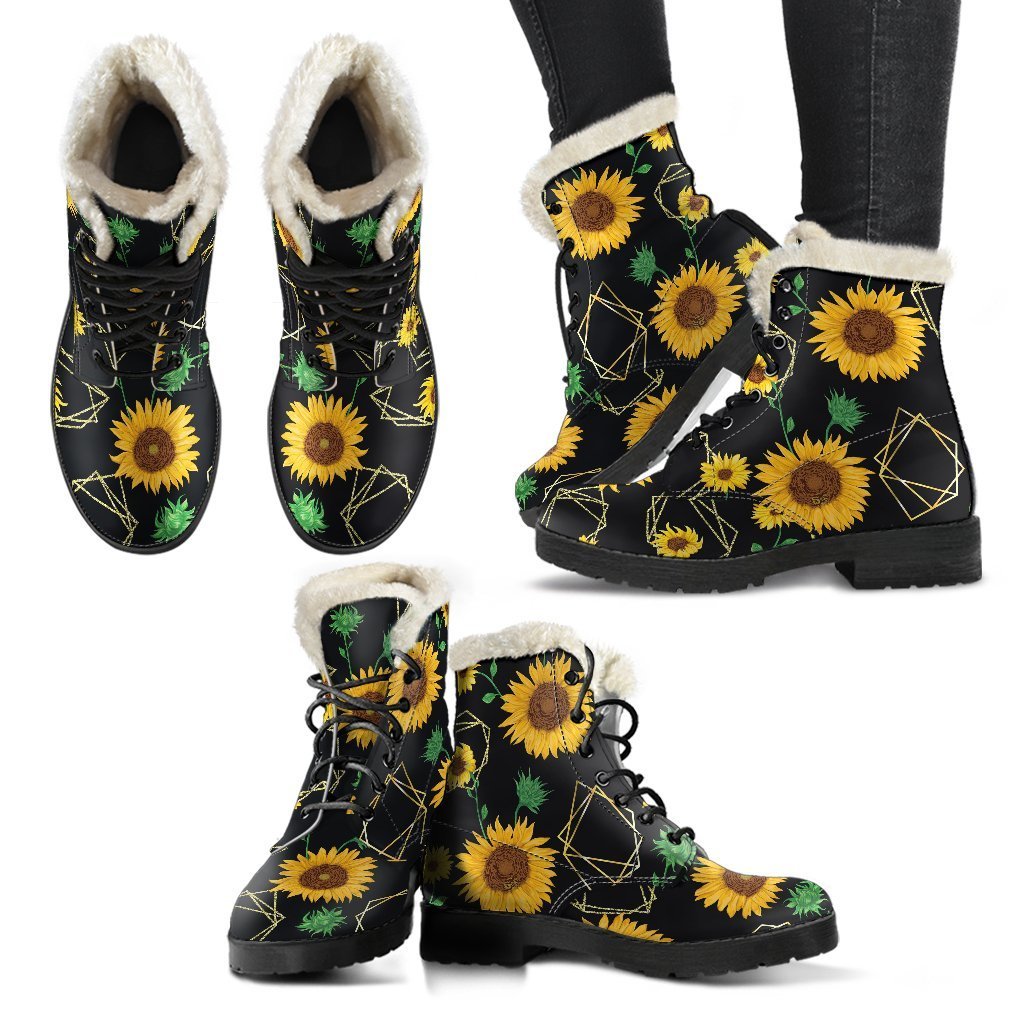 Sunflower Dream: Bohemian Faux Fur Leather Boots for Hippies - 2