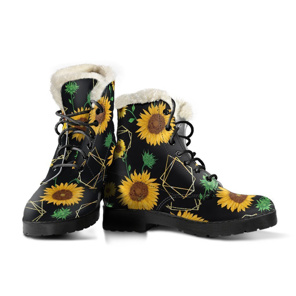 Sunflower Dream: Bohemian Faux Fur Leather Boots for Hippies - 3