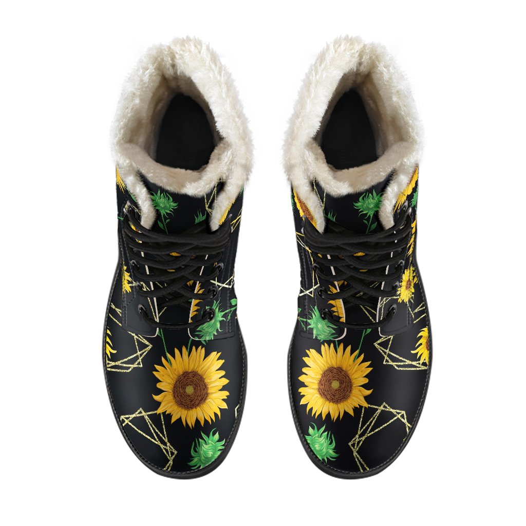 Sunflower Dream: Bohemian Faux Fur Leather Boots for Hippies - 4