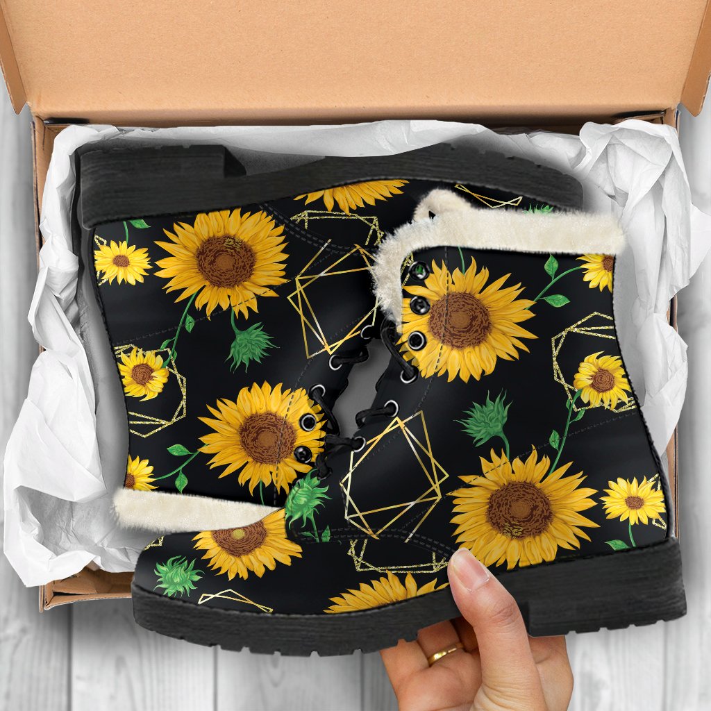 Sunflower Dream: Bohemian Faux Fur Leather Boots for Hippies - 5