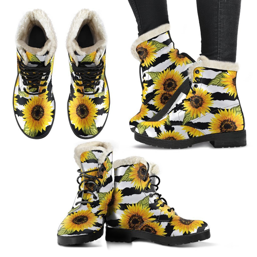 Sunflower Striped Faux Fur Leather Boots for the Groovy Hippie Soul - 2