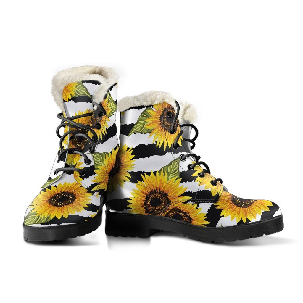 Sunflower Striped Faux Fur Leather Boots for the Groovy Hippie Soul - 3