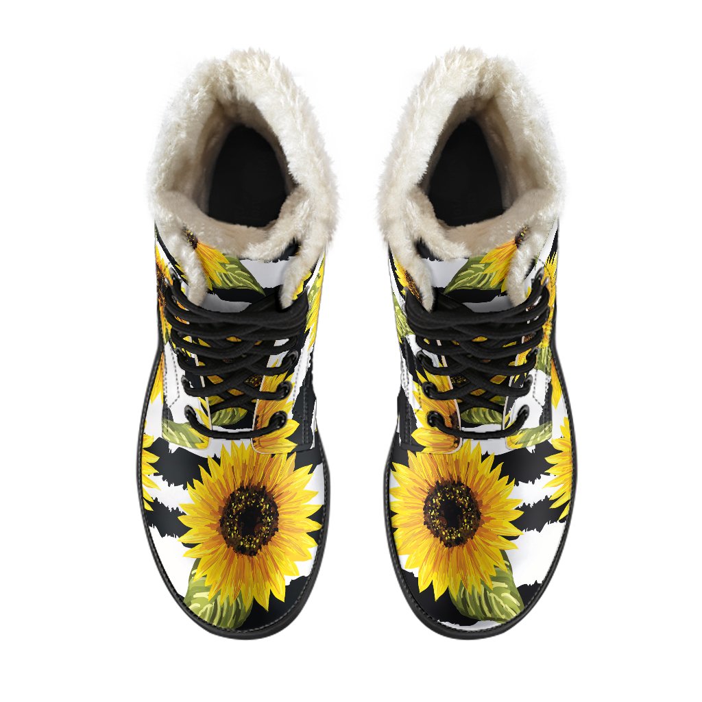 Sunflower Striped Faux Fur Leather Boots for the Groovy Hippie Soul - 4